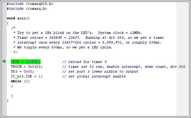 Figure 5. Program halted at the first line of code.