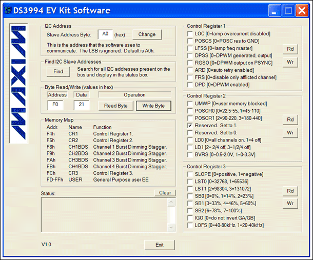 圖1. 用戶編程SSP寄存器的DS3994軟件接口