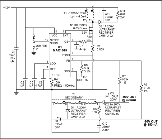 Figure 4. Flyback application circuit using the MAX1856.