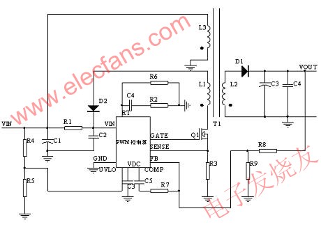 PWM controller + MOSFET實現FLYBACK 示意圖 www.solar-ruike.com.cn