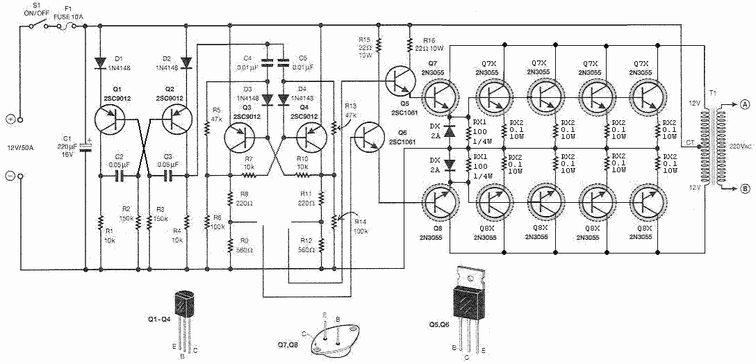 500W 12V轉220伏逆變器電路圖