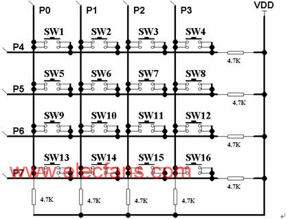 4×4鍵盤模塊電路圖 來源于:www.solar-ruike.com.cn