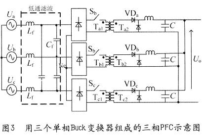 用三個(gè)單相Buck變換器組成的三相PFC示意圖