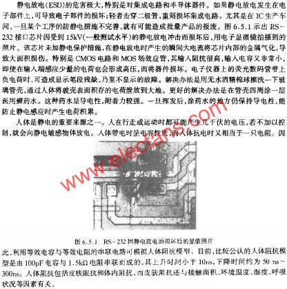 RS-232因靜電放電而損壞后的顯微照片  www.solar-ruike.com.cn