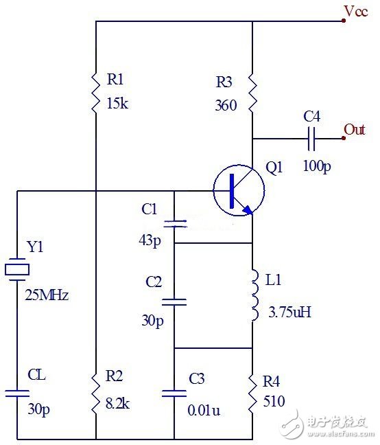 25mHZ石英晶體振蕩器電路圖