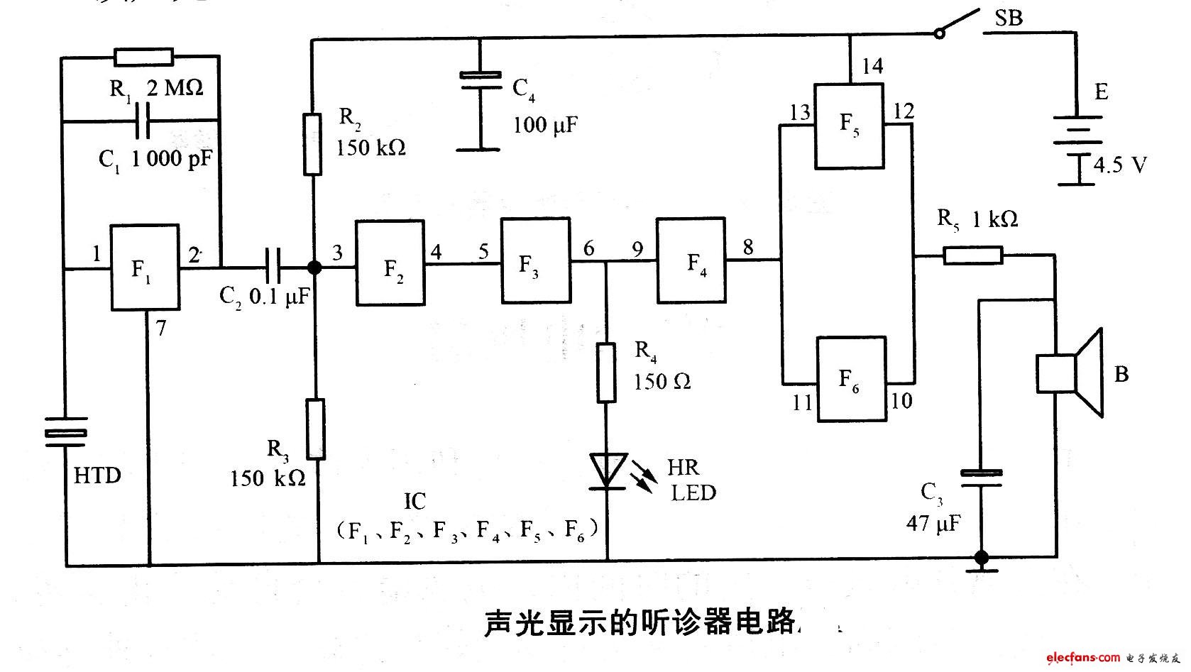 聲光顯示的聽診器電路