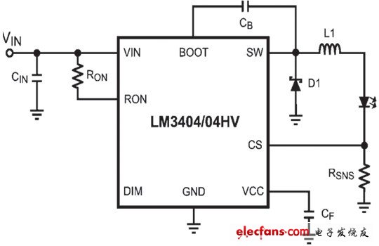 圖6 LM3404典型應用電路圖