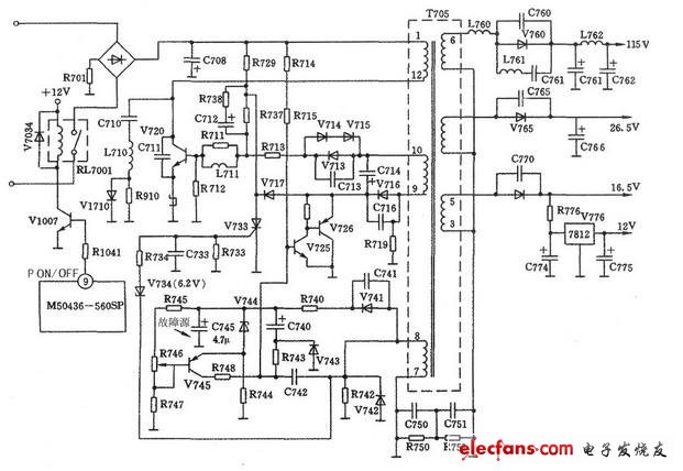 金星C491彩電天關(guān)電源電路