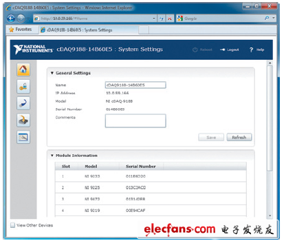 用戶可以通過網(wǎng)絡(luò)瀏覽器連接到cDAQ-9188底座內(nèi)嵌的網(wǎng)頁服務(wù)器