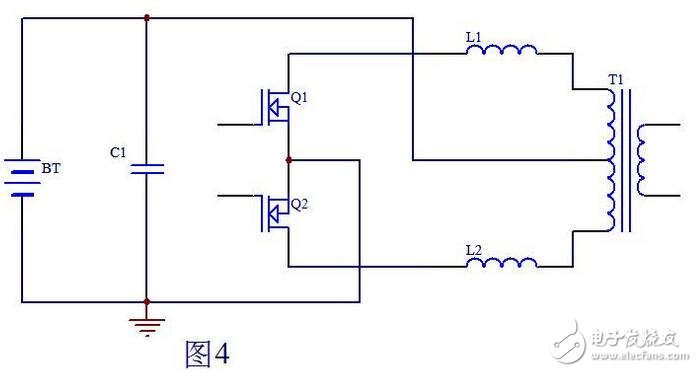 當(dāng)Q1柵極信號(hào)由高電平變?yōu)榈碗娖綍r(shí)，此時(shí)Q2也還截止，即死區(qū)處Q1，Q2都不導(dǎo)通，T1初級(jí)上半部分由于和次級(jí)耦合的原因，能量僅在Q1導(dǎo)通時(shí)向次級(jí)傳遞能量，到Q1截止時(shí)T1初級(jí)上半部分上端的電位已恢復(fù)到電池電壓，而L1可以看做是是一個(gè)獨(dú)立的電感，它儲(chǔ)存的能量耦合不到變壓器T1的次級(jí)。