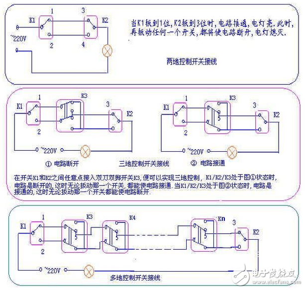 一開三控開關接線圖解_單聯三控開關接線圖解