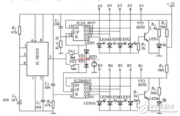 cd4015應用電路圖大全（電子開關/閃爍燈/串并數據轉換電路）